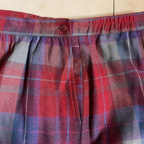 Vintage Personal Skirt Navy Red Plaid Pleated Midi Wool Blend 14 - Picture 6 of 10